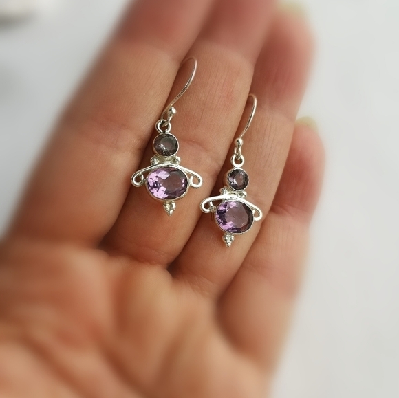 Lavender Amethyst dangle drop earrings in Sterling Silver 🆕 - Picture 4 of 6